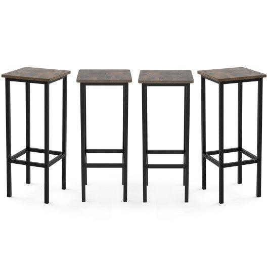 Set of 4 Bar Stool Set with Metal Legs and Footrest-Coffee