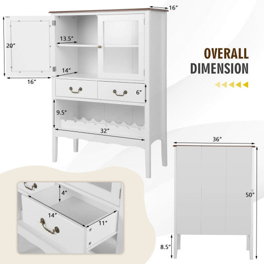 Sideboard Buffet Cabinet with 2 Tempered Glass Doors-White