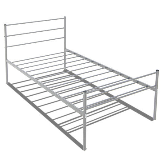 Twin Size Metal Bed Frame Platform with Headboard-Silver