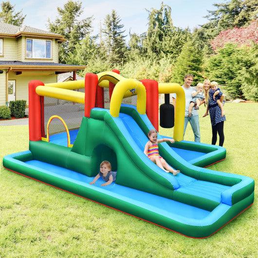 Inflatable Water Slide with Splash Pool Water Park and 680W Blower