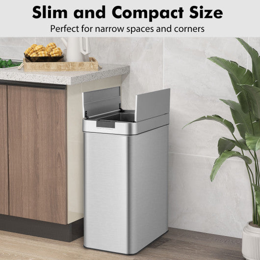 13.2 Gal Slim Kitchen Trash Can with Wing Lids and Stainless Steel Frame