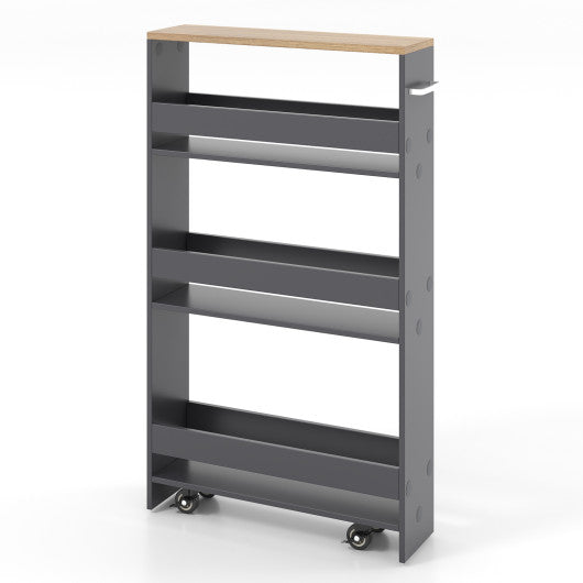 Rolling Kitchen Slim Storage Cart Mobile Shelving Organizer with Handle-Gray