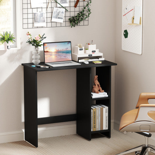 Small Computer Desk with Storage and Adjustable Shelf-Black