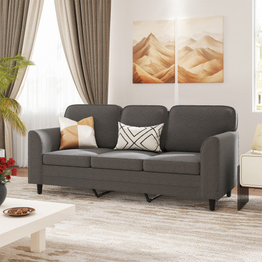 Upholstered Teddy Velvet 3-Seat Sofa with Comfy Back Pillows-Gray