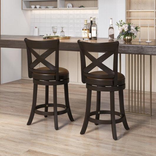 26 Inch Swivel Bar Stool with Curved Backrest PU Leather Seat and Footrest-26 inches