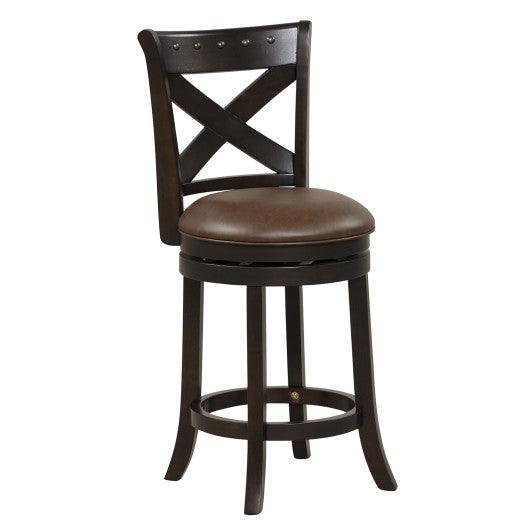 26 Inch Swivel Bar Stool with Curved Backrest PU Leather Seat and Footrest-26 inches