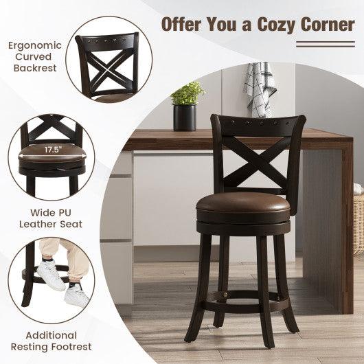 26 Inch Swivel Bar Stool with Curved Backrest PU Leather Seat and Footrest-26 inches