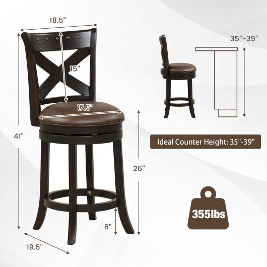 26 Inch Swivel Bar Stool with Curved Backrest PU Leather Seat and Footrest-26 inches