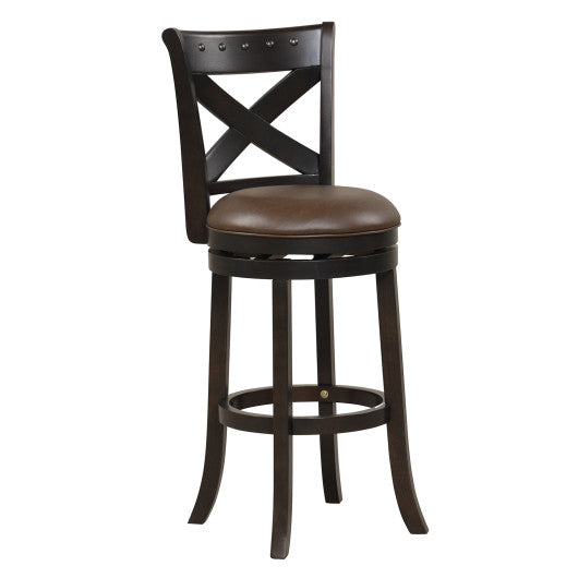 31 Inch Swivel Bar Stool with Curved Backrest PU Leather Seat and Footrest-31 inches