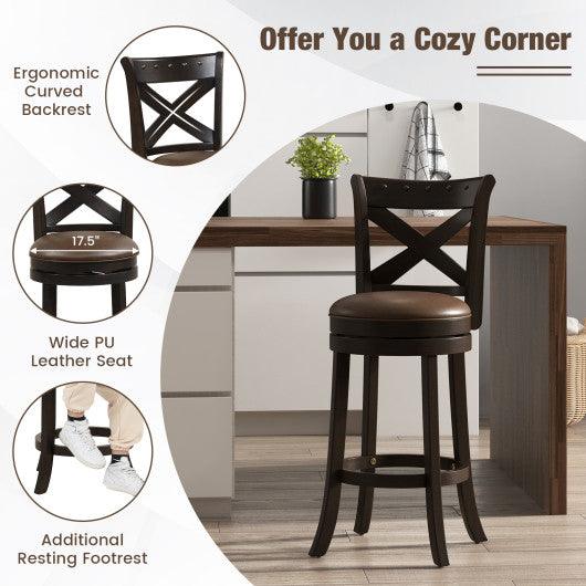 31 Inch Swivel Bar Stool with Curved Backrest PU Leather Seat and Footrest-31 inches