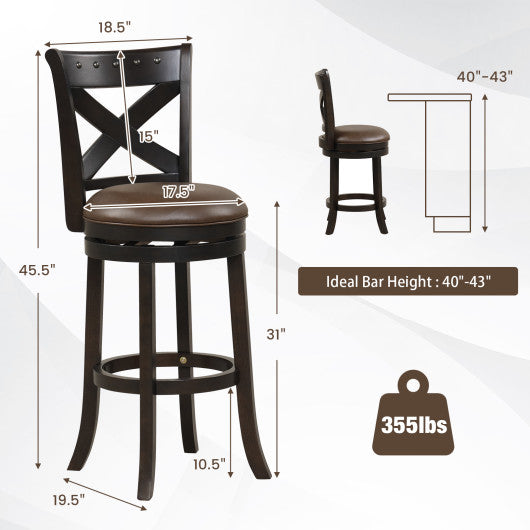 31 Inch Swivel Bar Stool with Curved Backrest PU Leather Seat and Footrest-31 inches