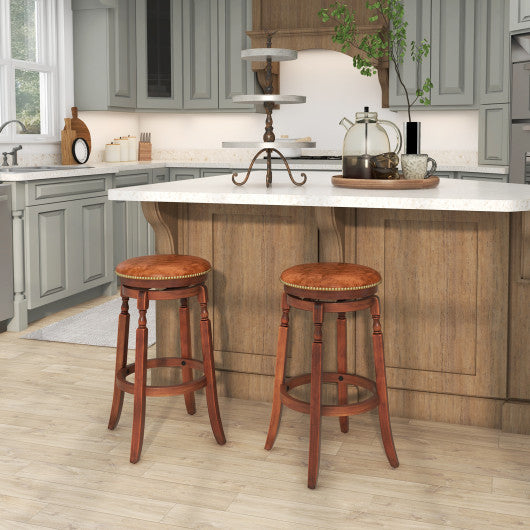 29 Inch Swivel Bar Stool Set of 2 with Upholstered Seat and Rubber Wood Frame-29 inches