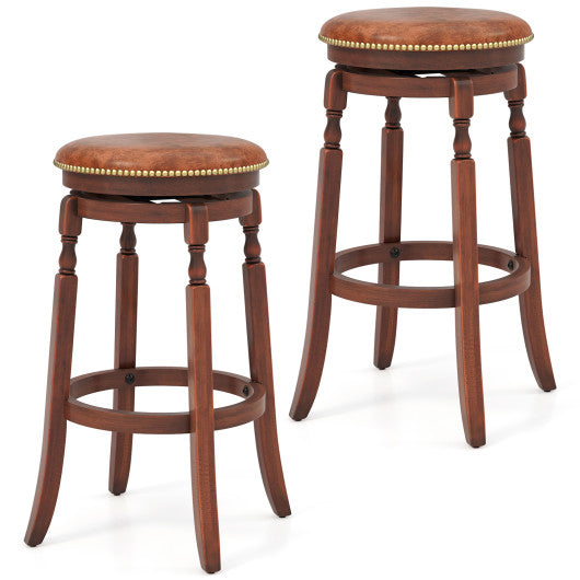 29 Inch Swivel Bar Stool Set of 2 with Upholstered Seat and Rubber Wood Frame-29 inches