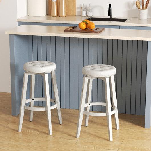 360-Degree Swivel Upholstered Rubberwood Frame Bar Stool Set of 2 with Footrest-29 inches