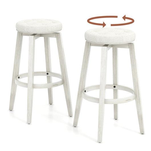 360-Degree Swivel Upholstered Rubberwood Frame Bar Stool Set of 2 with Footrest-29 inches