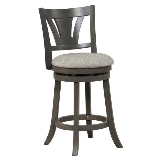 26.5 Inch Swivel Bar Stool with Backrest Soft Cushioned Seat and Footrest Gray-26.5 inches