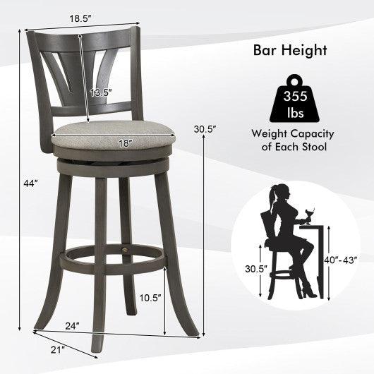 30.5 Inch Swivel Bar Stool with Backrest Soft Cushioned Seat and Footrest Gray-30.5 inches