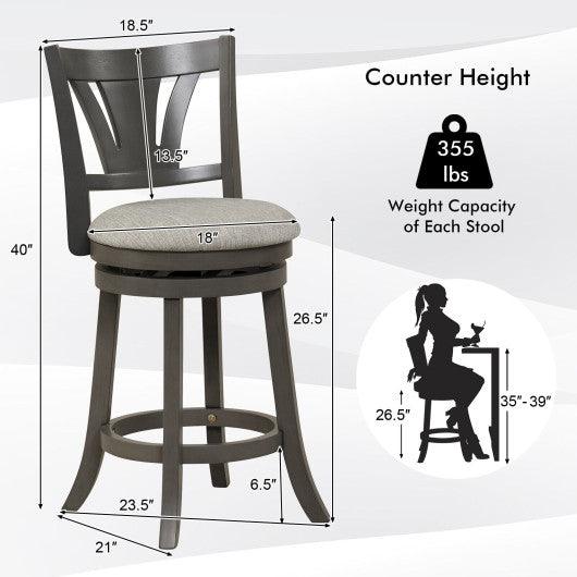 26.5 Inch Swivel Bar Stool with Backrest Soft Cushioned Seat and Footrest Gray-26.5 inches