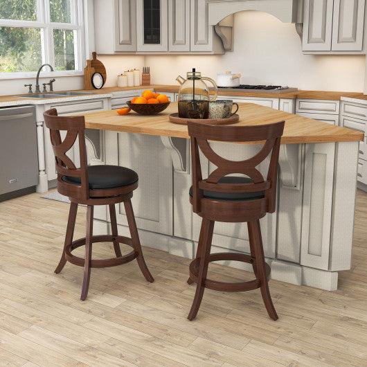 24 Inch Swivel Bar Stools Set of 2 with Soft Cushion and Elegant Hollow Backrest