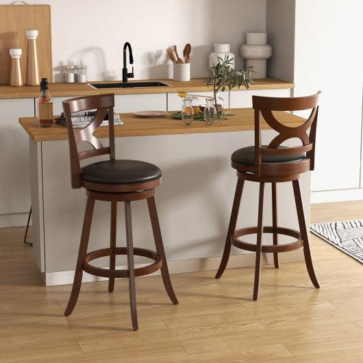 Swivel Bar Stools Set of 2 with Soft Cushion and Elegant Hollow Backrest-29 inches