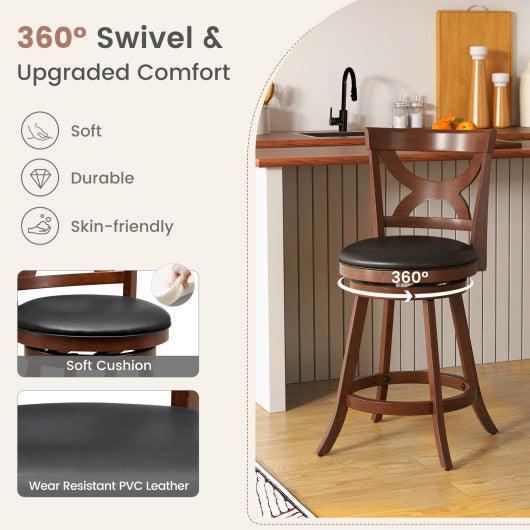 24 Inch Swivel Bar Stools Set of 2 with Soft Cushion and Elegant Hollow Backrest