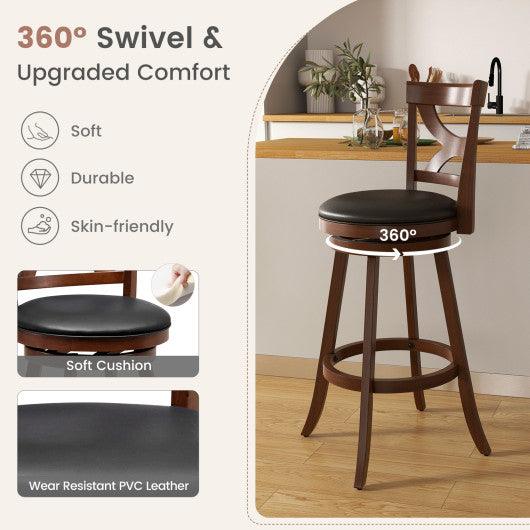 Swivel Bar Stools Set of 2 with Soft Cushion and Elegant Hollow Backrest-29 inches