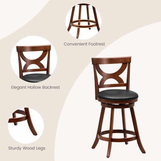 24 Inch Swivel Bar Stools Set of 2 with Soft Cushion and Elegant Hollow Backrest