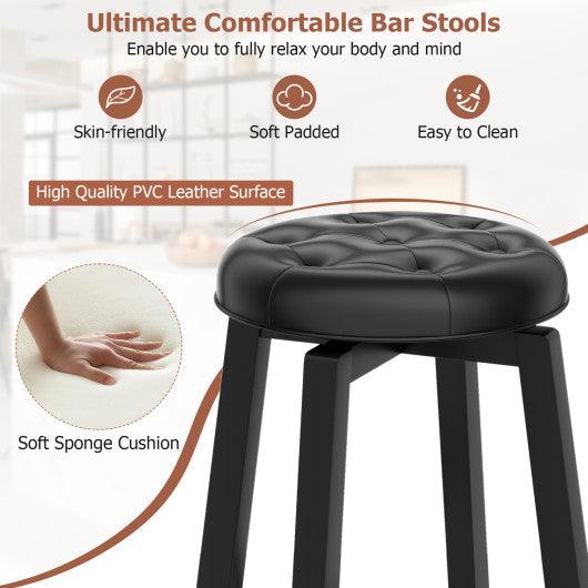 360° Swivel Upholstered Rubberwood Frame Bar Stool Set of 2 with Footrest-24 inches