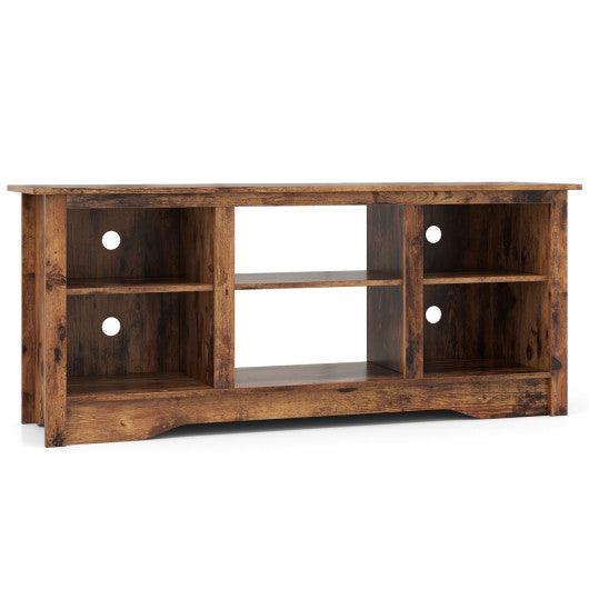 TV Stand for up to 65 Inch Flat Screen TVs with Adjustable Shelves for 18 Inch Electric Fireplace (Not Included)-Rustic Brown