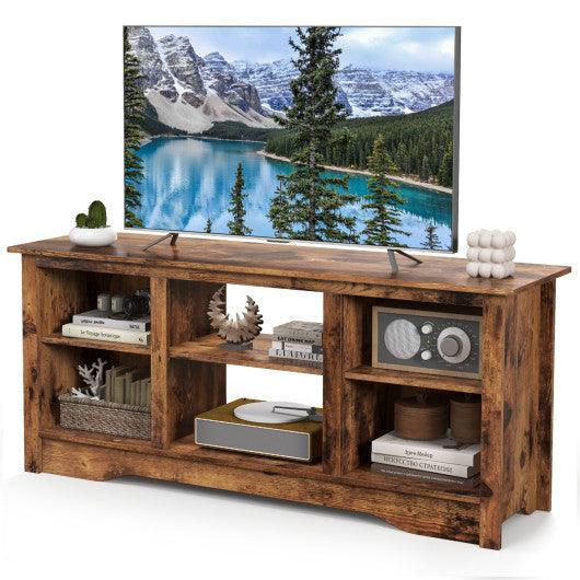 TV Stand for up to 65 Inch Flat Screen TVs with Adjustable Shelves for 18 Inch Electric Fireplace (Not Included)-Rustic Brown