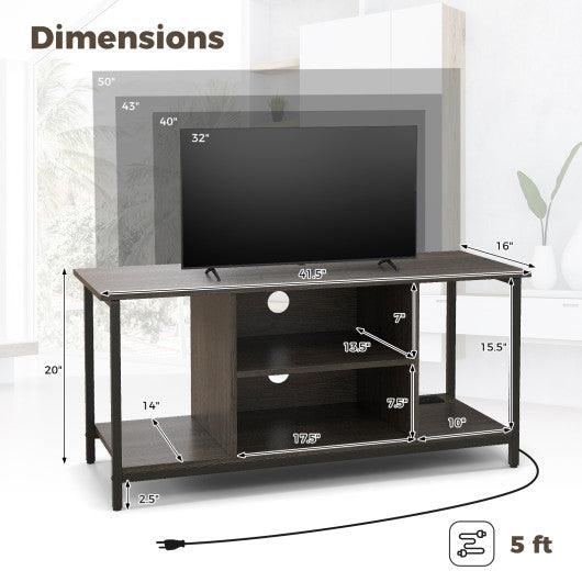 3-Tier TV Stand with Power Outlet USB and Adjustable Shelf-Gray