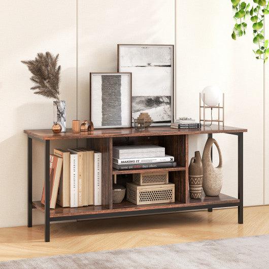 TV Stand Entertainment Center with Open Storage Shelves and Power Outlets to 50 Inches-Rustic Brown