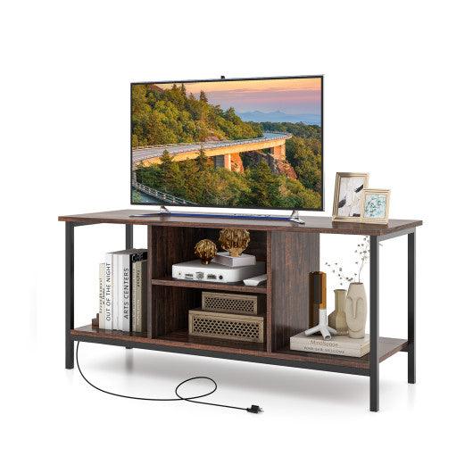 TV Stand Entertainment Center with Open Storage Shelves and Power Outlets to 50 Inches-Rustic Brown