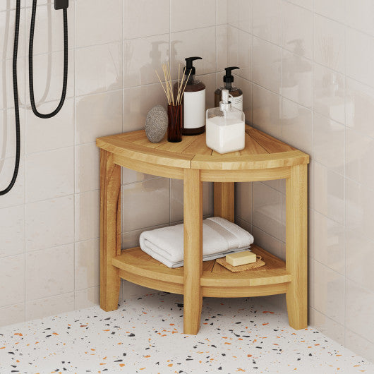 Teak Wood Shower Bench with Storage Shelf for Inside Shower to Sit on