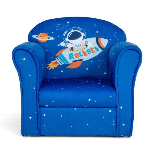 Toddler Upholstered Armchair with Solid Wooden Frame and High-density Sponge Filling-Blue