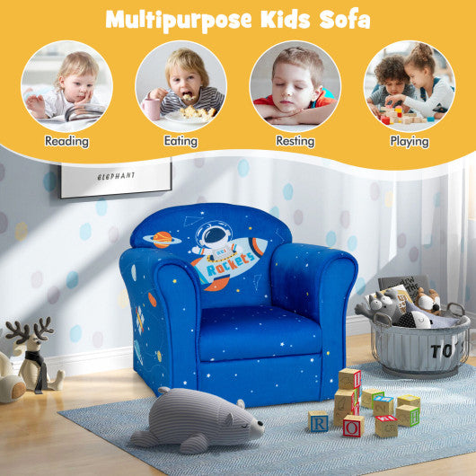 Toddler Upholstered Armchair with Solid Wooden Frame and High-density Sponge Filling-Blue