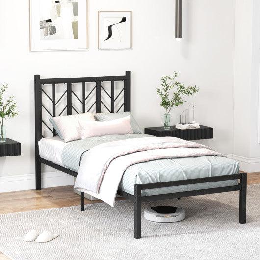 Twin Size Platform Bed with Headboard and Metal Frame-Twin Size