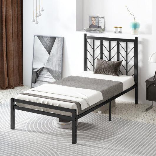 Twin Size Platform Bed with Headboard and Metal Frame-Twin Size