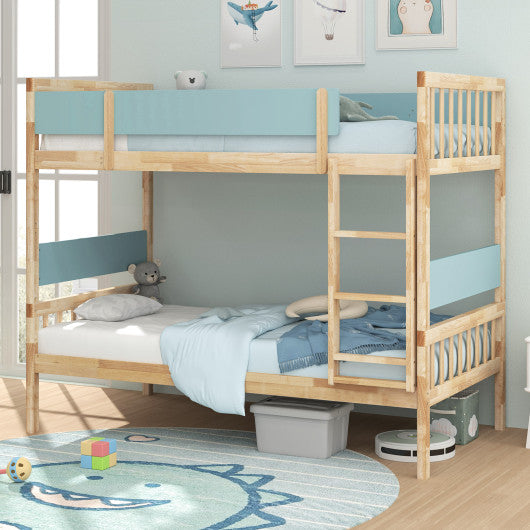 Twin Over Twin Bunk Bed with Ladder and Full-length Guardrails-Natural