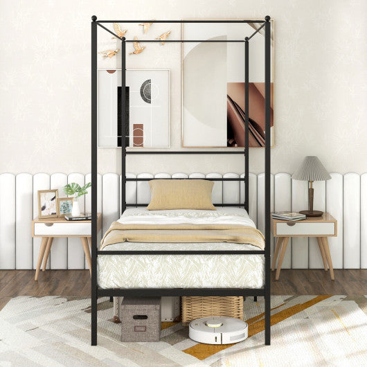 Twin/Full/Queen Size Metal Canopy Bed Frame with Slat Support-Twin Size