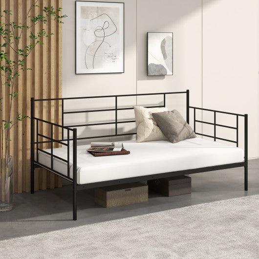 Twin Size Metal Daybed Sofa Bed Frame with Armrests and Backrest