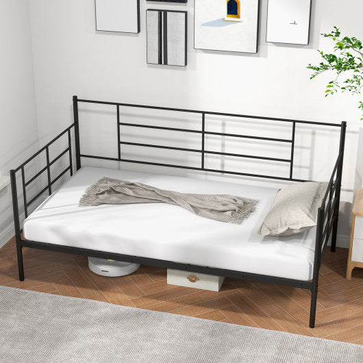 Twin Size Metal Daybed Sofa Bed Frame with Armrests and Backrest