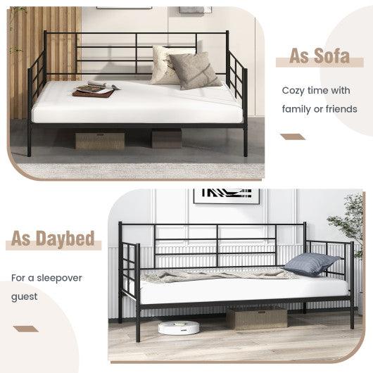 Twin Size Metal Daybed Sofa Bed Frame with Armrests and Backrest