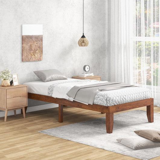 14 Inch Twin Size Rubber Wood Platform Bed Frame with Wood Slat Support-Walnut