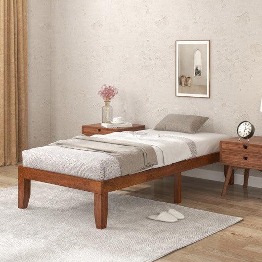 14 Inch Twin Size Rubber Wood Platform Bed Frame with Wood Slat Support-Walnut