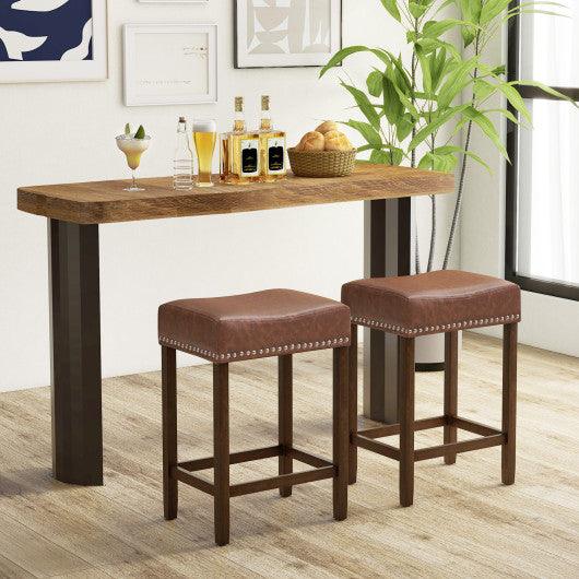 24 Inch Upholstered PU Leather Bar Stools Set of 2-Brown