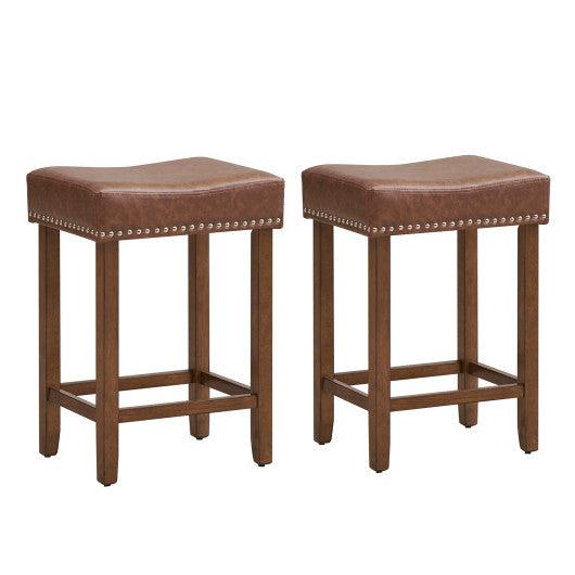 24 Inch Upholstered PU Leather Bar Stools Set of 2-Brown