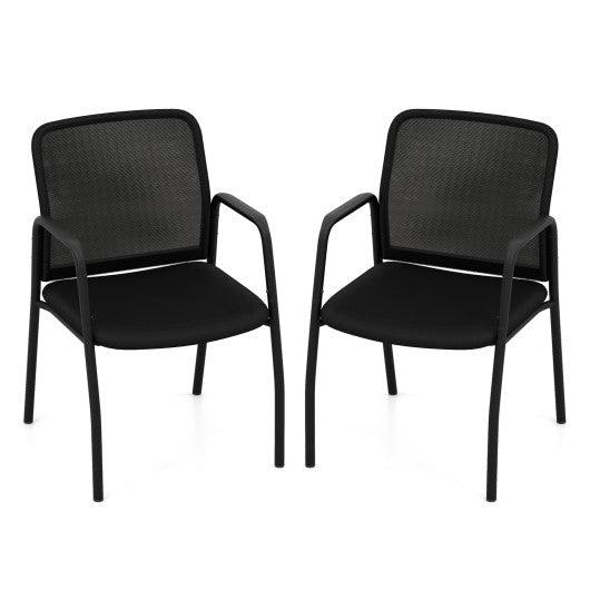 Waiting Room Chair Set of 2 Office Guest Chairs with Ergonomic Mesh Backrest-Black