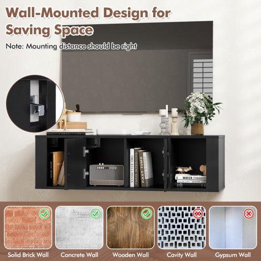 Wall Mounted Floating 2 Door Desk Hutch Storage Shelves