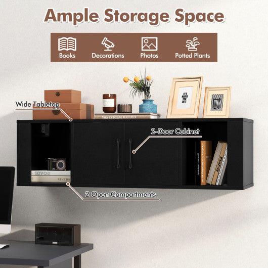 Wall Mounted Floating 2 Door Desk Hutch Storage Shelves